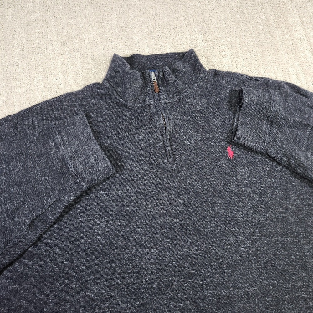 Polo Ralph Lauren‎ Sweater Men XXL Estate Rib 1/4 Zip Heather Gray Cotton Preppy